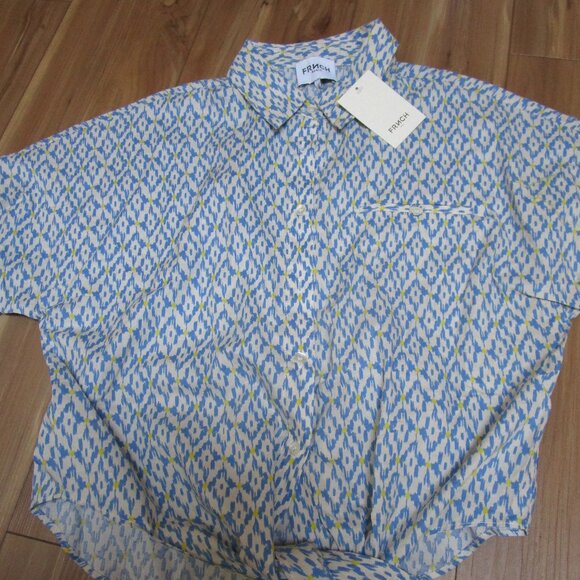 FRNCH Tops - NWT FRNCH Paris Blouse Women Candy’s Chemise Blu Front Tie Button Up Retro XS